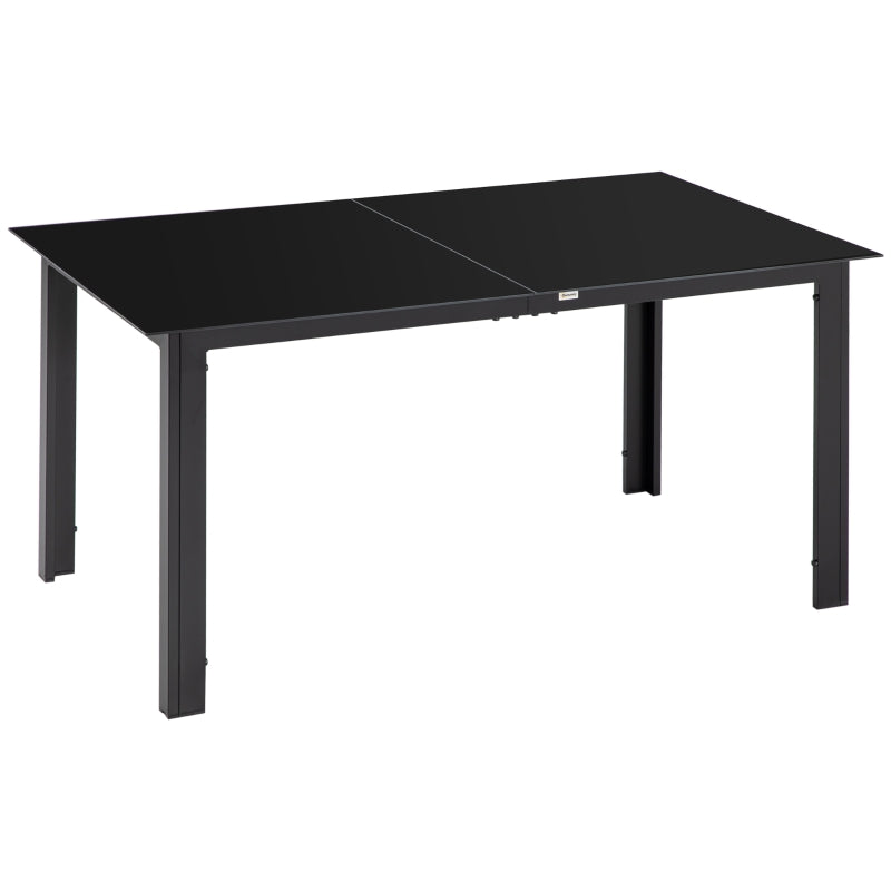 Black 6-Seater Outdoor Aluminium Dining Table with Glass Top