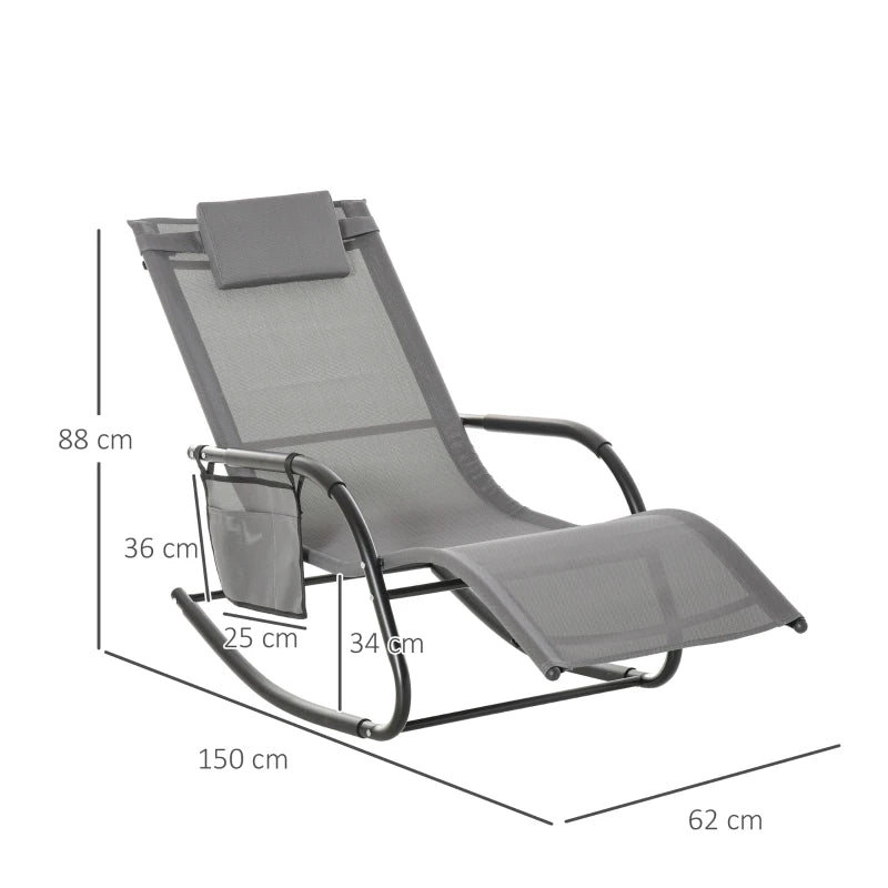 Grey Outdoor Rocking Chair Set with Mesh Fabric and Storage Bag