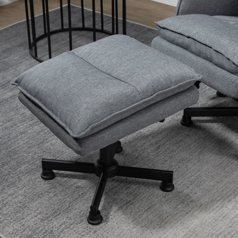 Upholstered Swivel Recliner Chair with Footstool, Remote-Controlled Massage Armchair, Timer and Steel Base in Grey