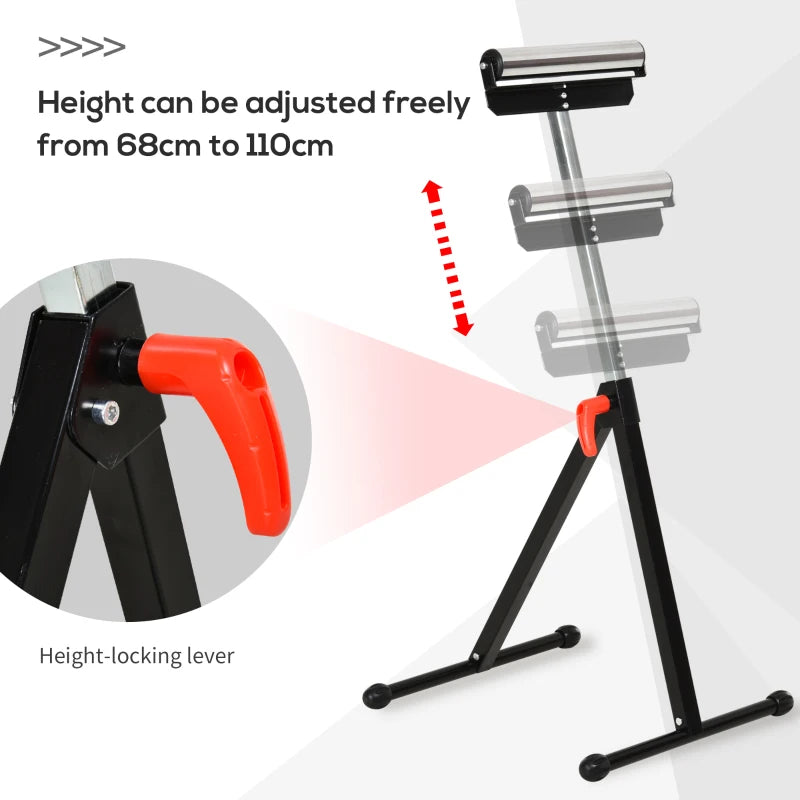 Black Folding Roller Stand for Material Support