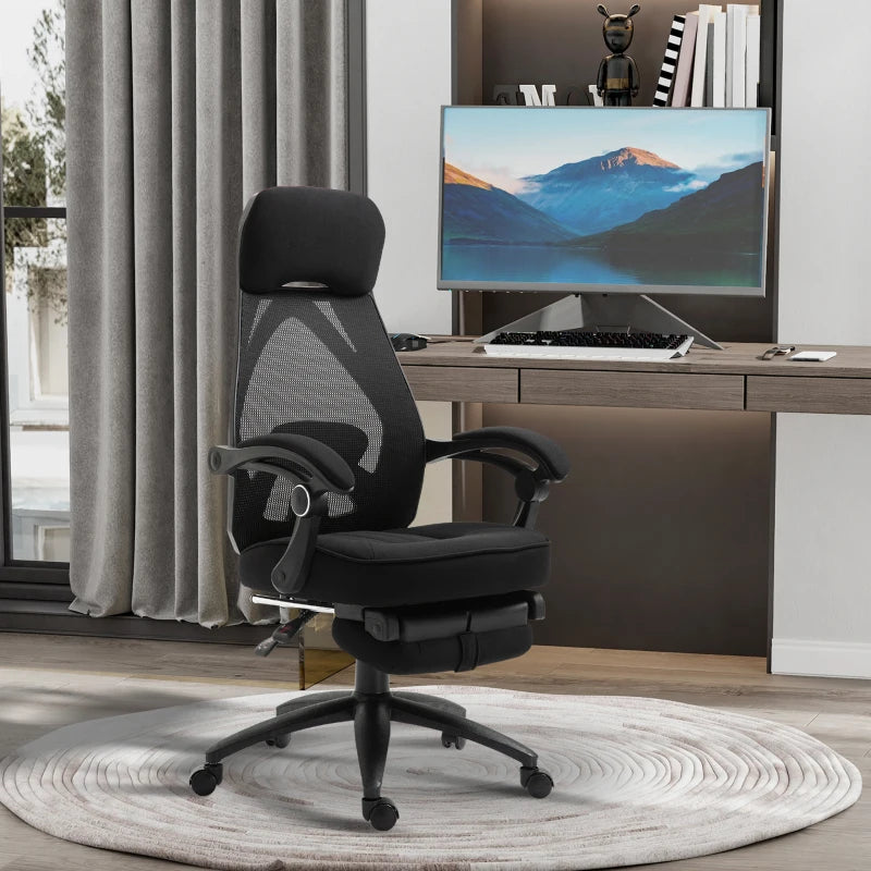 Vinsetto High Back Office Chair with Footrest - Adjustable Swivel Desk Chair with Headrest for Home Office - Black