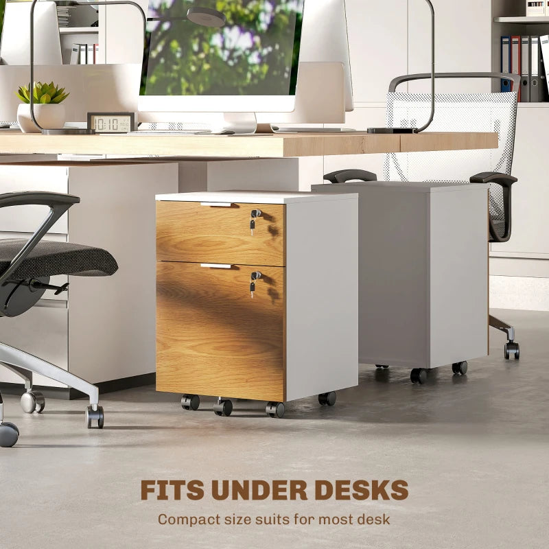 Stylish Two-Drawer Lockable Filing Cabinet - Durable Wood Effect Design for Secure Document Storage