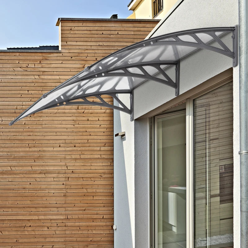196cm x 75cm Clear Front Door Canopy - Rigid Plastic Polycarbonate Rain Shelter - UV, Water & Rain Resistant