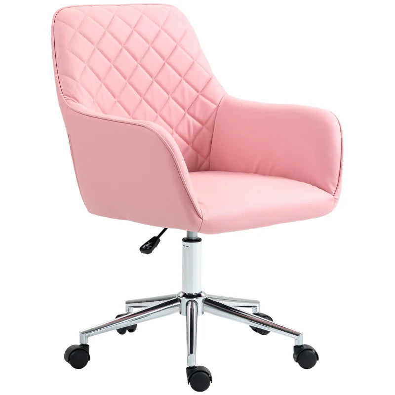 Vinsetto Pink Office Desk Chair - Leather-Feel Fabric, Adjustable Height, Swivel with Rolling Wheels for Home & Office