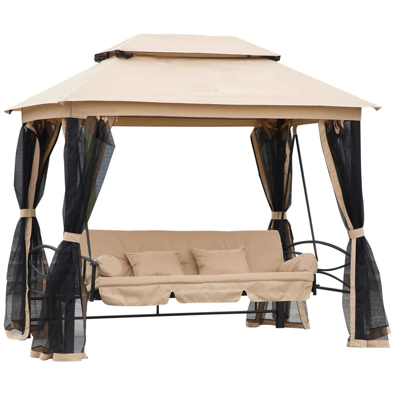 Beige 3-Seater Convertible Garden Swing Gazebo