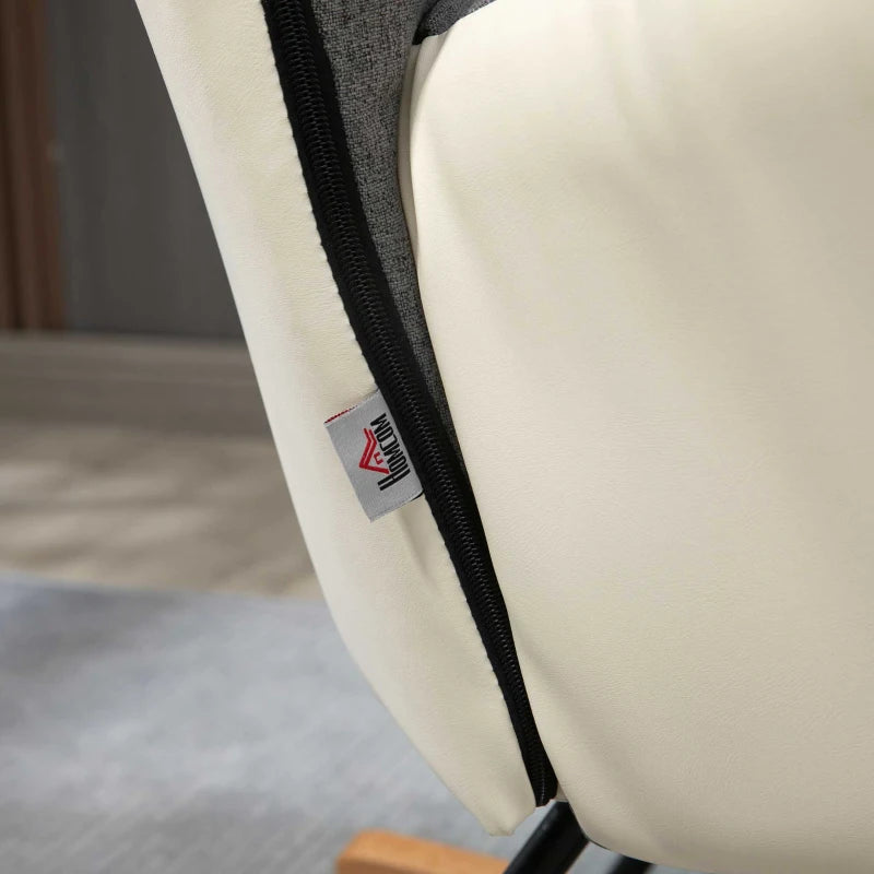 Soft Padded Rocking Wingback Armchair with Wooden Legs in Grey and Cream for Stylish Comfort
