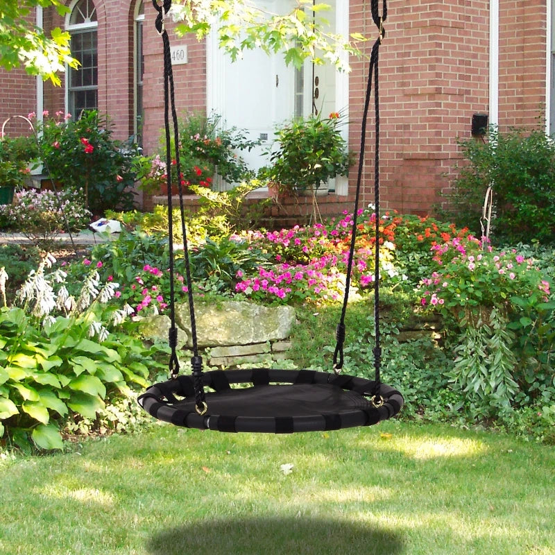 Black Kids Nest Swing Seat - 23.5 Inch Round Hanging Tree Toy