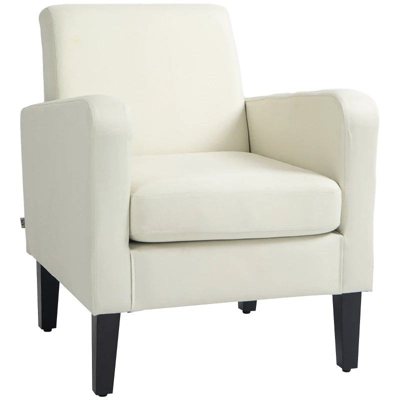 Modern Cream White Accent Chair with Rubber Wood Legs for Living Room and Bedroom Decor