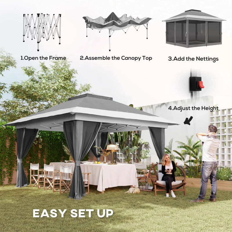 Durable 3.6 x 3.6m Grey Pop-Up Gazebo with Accessories
