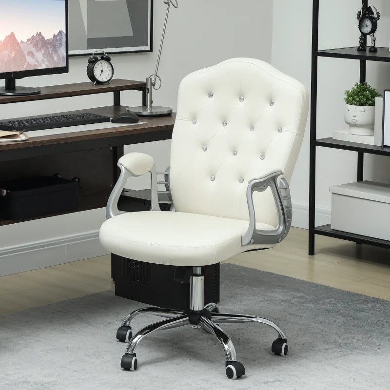 Vinsetto Cream Velvet-Feel Office Chair with Diamante Back - Stylish Ergonomic Design for Home & Office