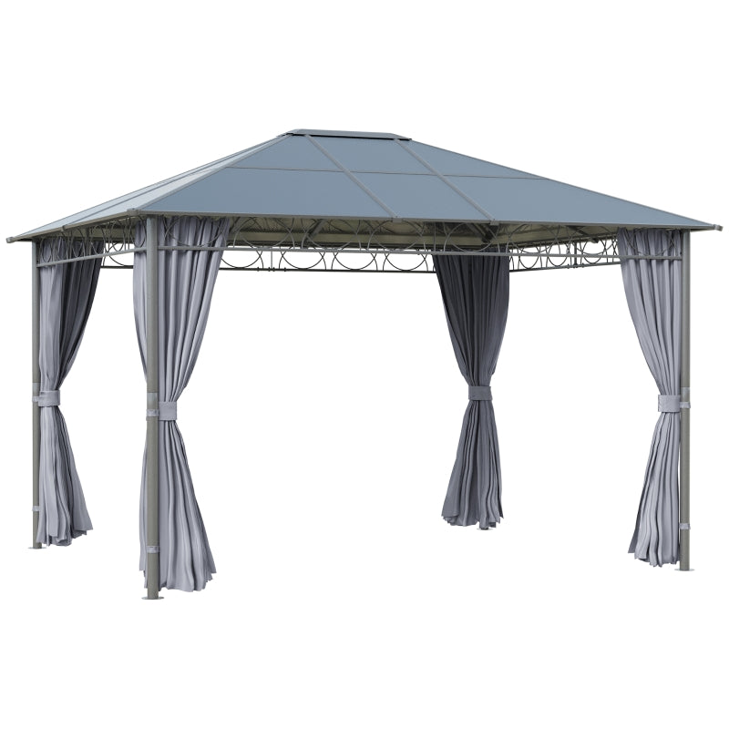 3m x 3.6m Hardtop Gazebo With Curtains - Grey