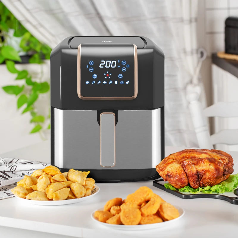 6.5L Air Fryer with Single Basket, Adjustable 80-200°C, Stylish Black and Gold Design - Healthy Cooking Made Easy