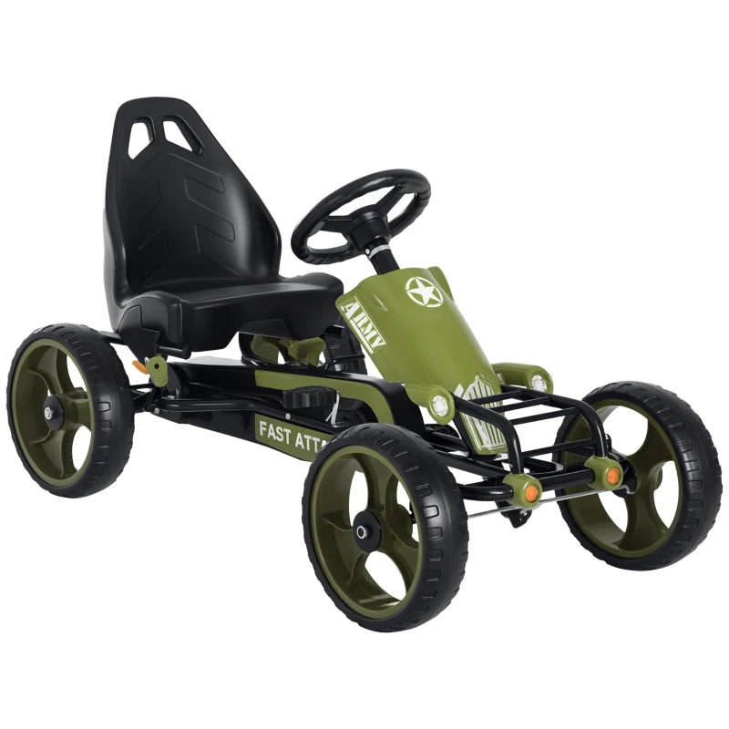 Kids Pedal Go Kart Racer with Braking System & Adjustable Seat - Green Ride-On Toy for Children