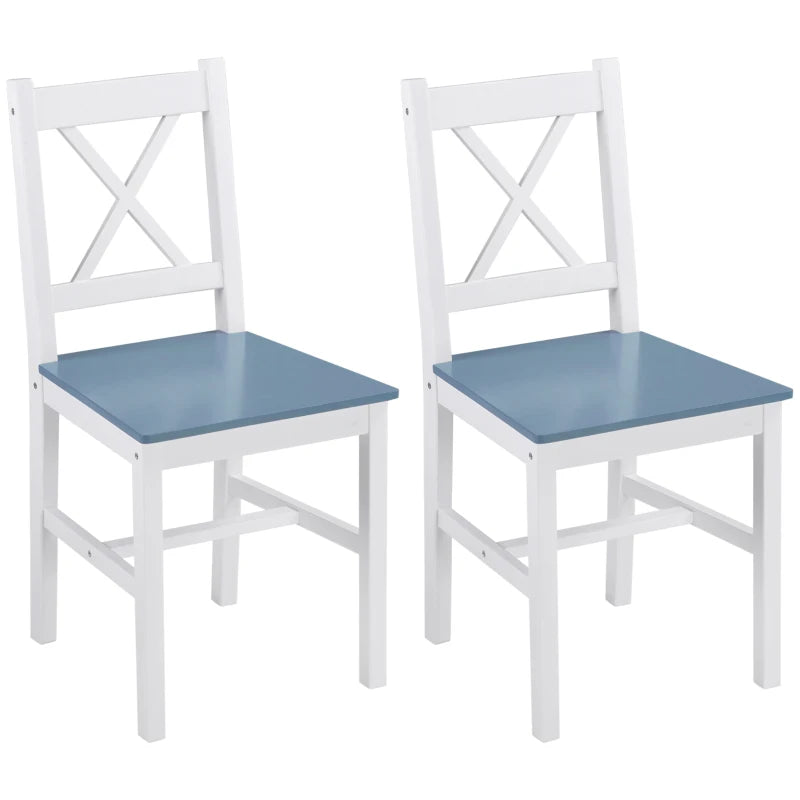 Set of 2 White Pine Wood Dining Chairs with Cross Back Design - Solid Kitchen & Living Room Seating