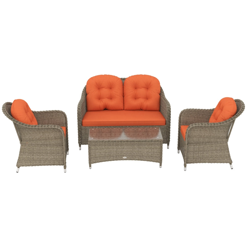 Stylish Four-Piece Rattan Sofa Set with Glass Table