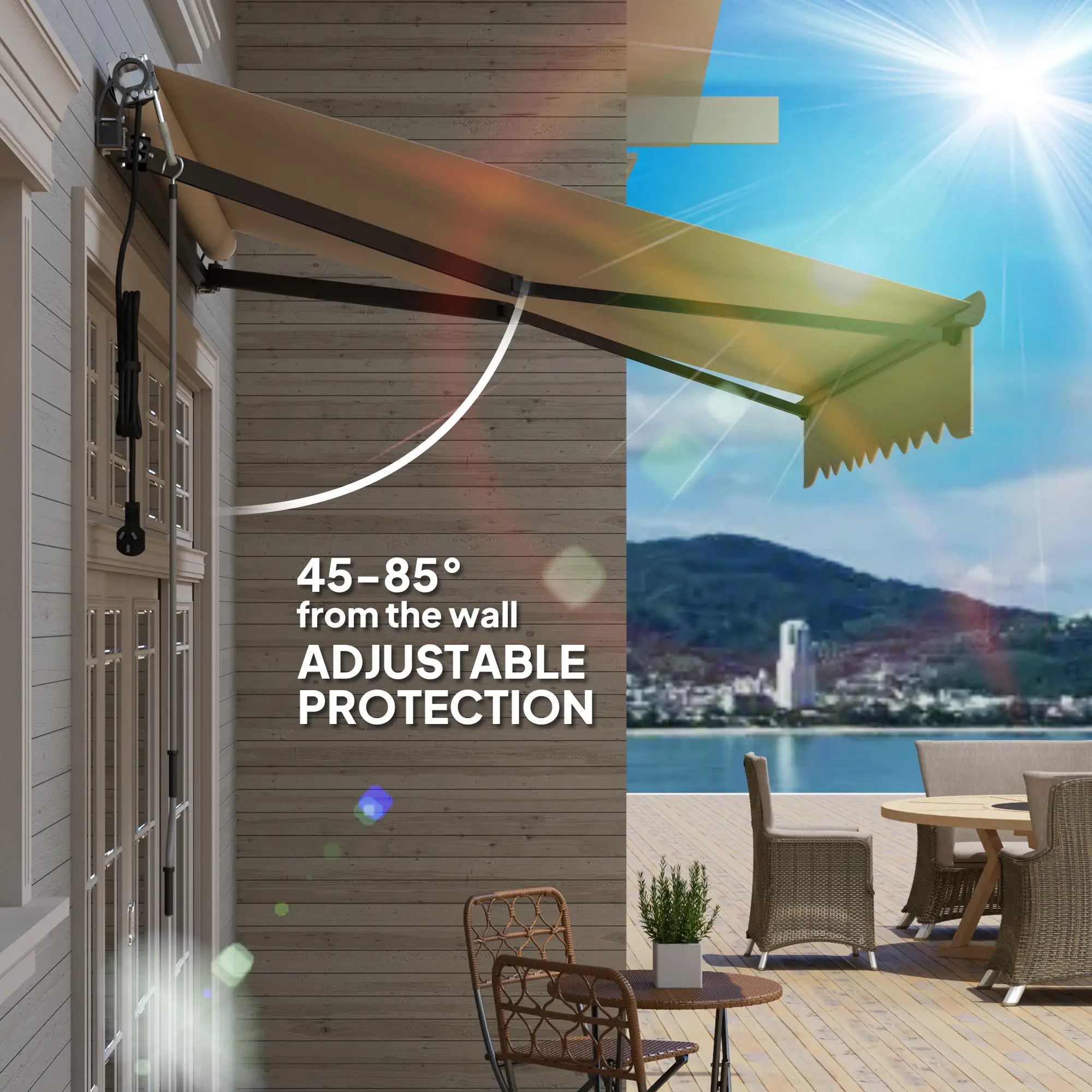 Beige 2.5m x 2m Electric Awning with Remote Controller - Aluminium Frame,  UV30+ Sun Shade Canopy for Garden Patio Deck