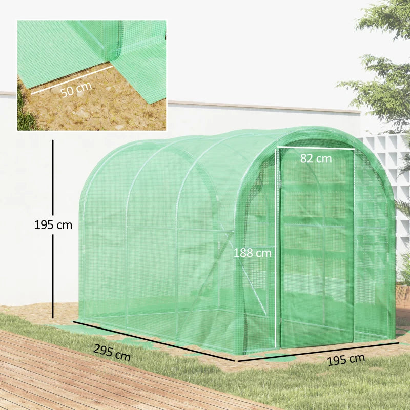3x2x2m Green Polytunnel Greenhouse with Hinged Door - Walk-in Grow House Tent with PE Cover and Galvanised Steel Frame