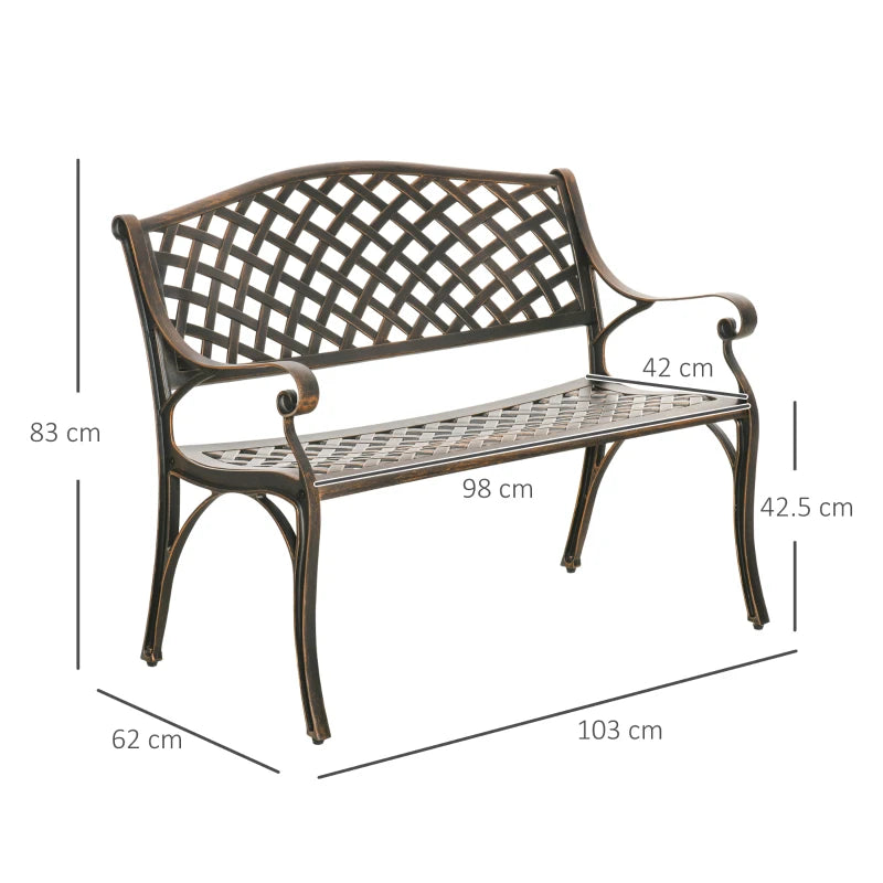 Bronze 2-Seater Cast Aluminium Outdoor Garden Bench