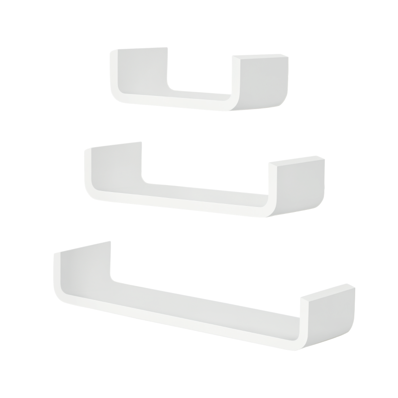 Set of 3 Floating Wall Shelves - Invisible Mounting for Bedroom & Living Room - Modern White Design