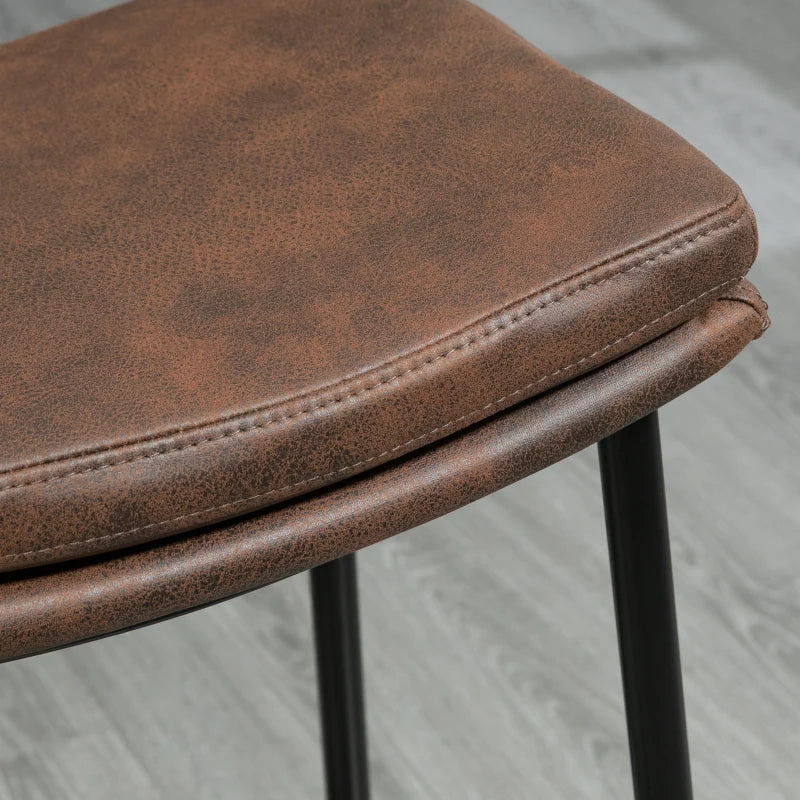 Set of 2 Microfibre Upholstered Breakfast Bar Stools - Industrial Curved Seat Bar Chairs with Steel Frame, Brown