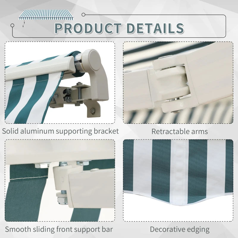 4m x 3m Manual Retractable Awning - Striped Green & White