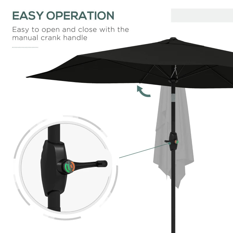 Black Rectangular Garden Parasol Umbrella, 2x3m, Crank Tilt, Aluminium Pole