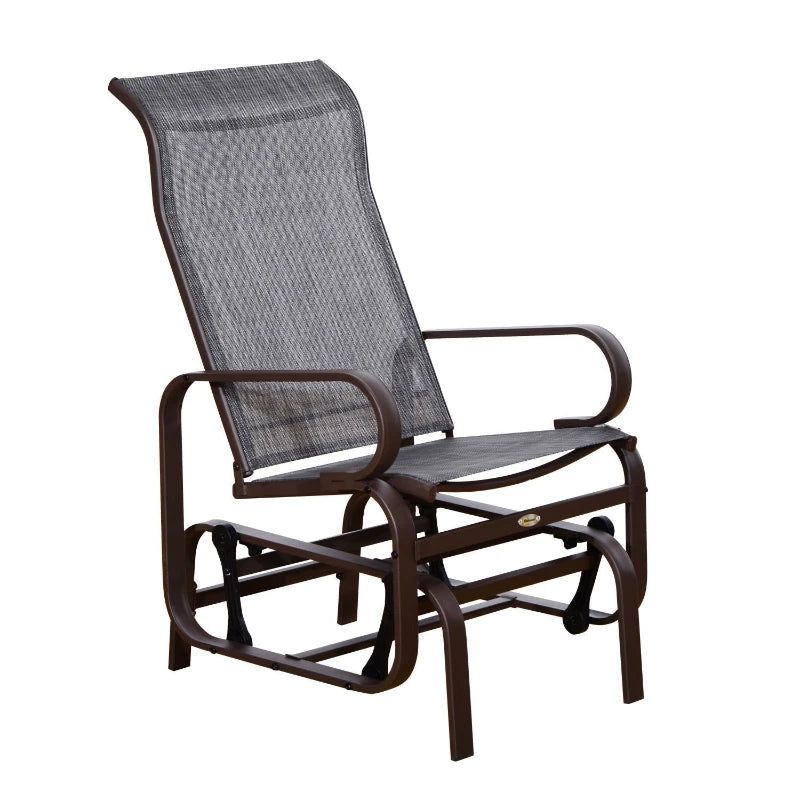 Grey & Brown Outdoor Gliding Rocking Chair - Sturdy Metal Frame