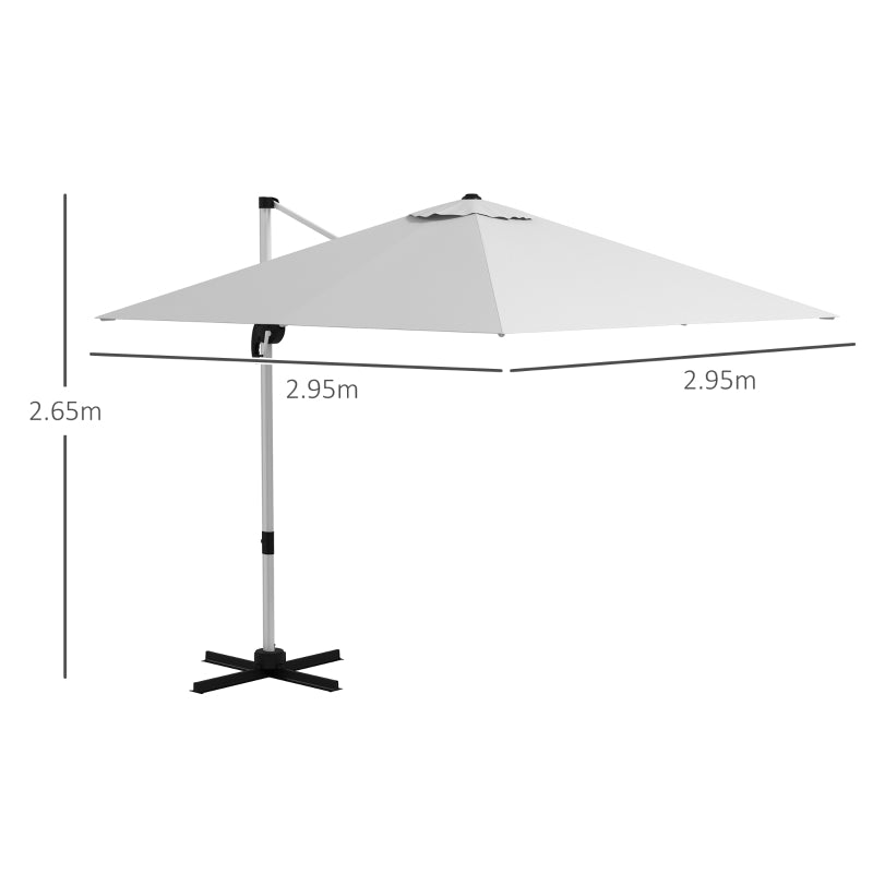 3m x 3m Square Cantilever Parasol with Cross Base - Aluminium Frame