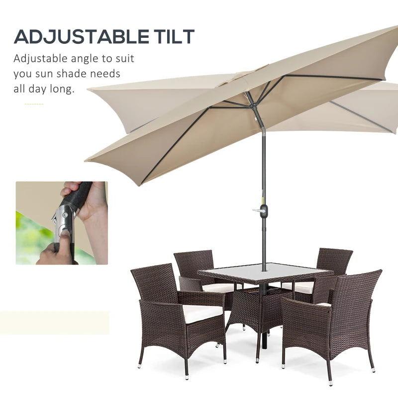 Rectangular Khaki Garden Parasol Umbrella with Tilt and Crank