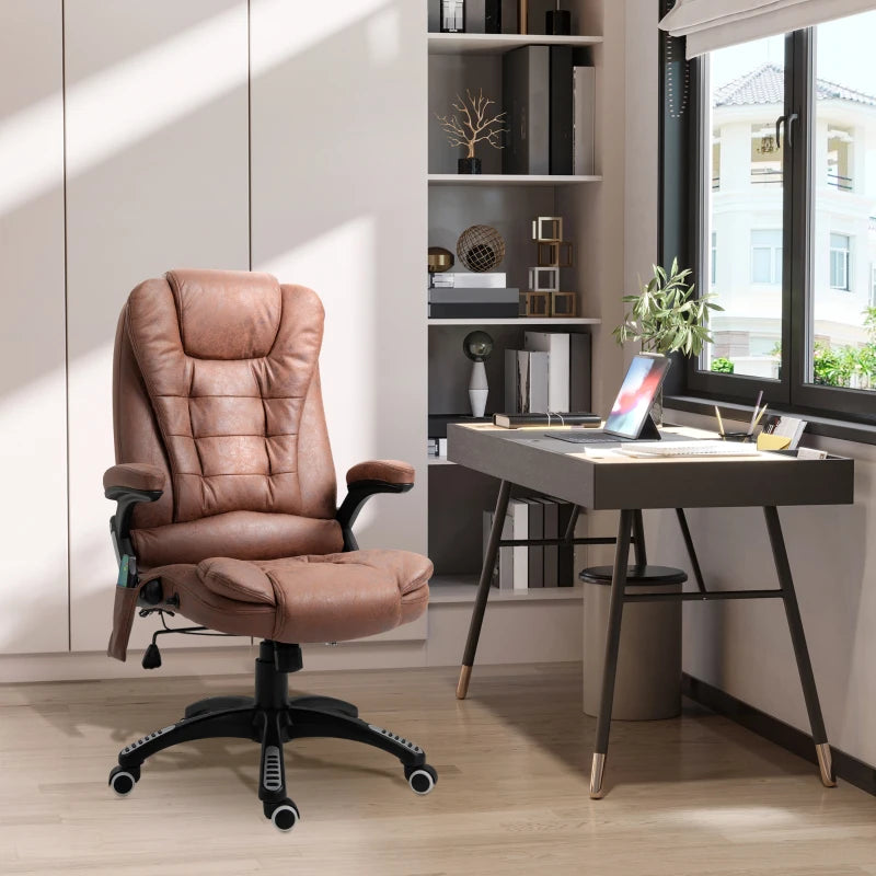 Vinsetto Heated Massage Recliner Chair - 6 Massage Points, 360° Swivel, Microfiber Office Chair, Brown Comfort