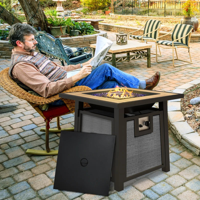 50,000 BTU Gas Fire Pit Table with Cover - 71x71cm Outdoor Patio Heater - Stylish Grey Design