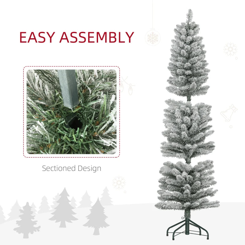 5ft Snowy Pencil Christmas Tree - Elegant White Artificial Holiday Decor for Festive Home Decoration