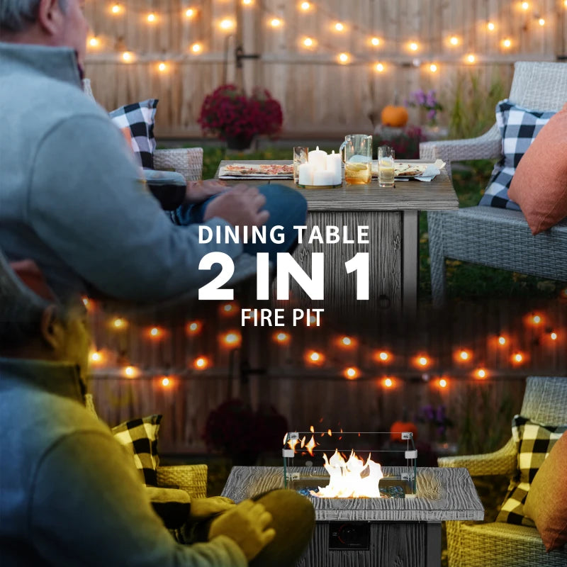 71cm 50,000 BTU Gas Fire Pit Table with Cover & Glass Screen - Stylish Grey Outdoor Heating Solution