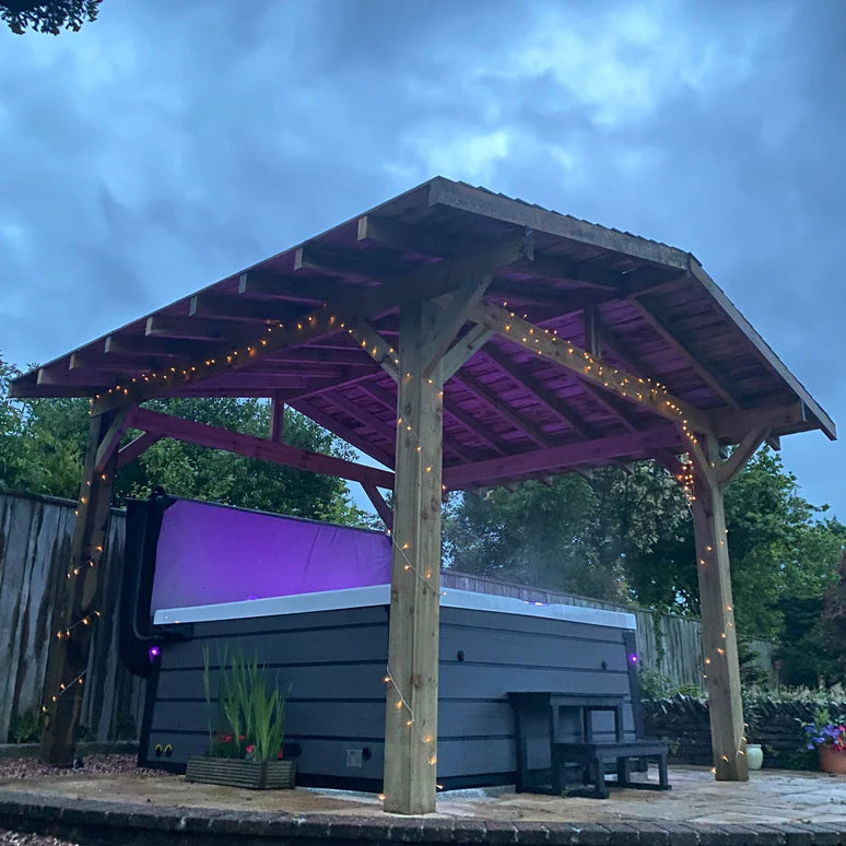 Ruby Wooden Apex Gazebo with Cedar Featheredge Roof – With Overhang Design