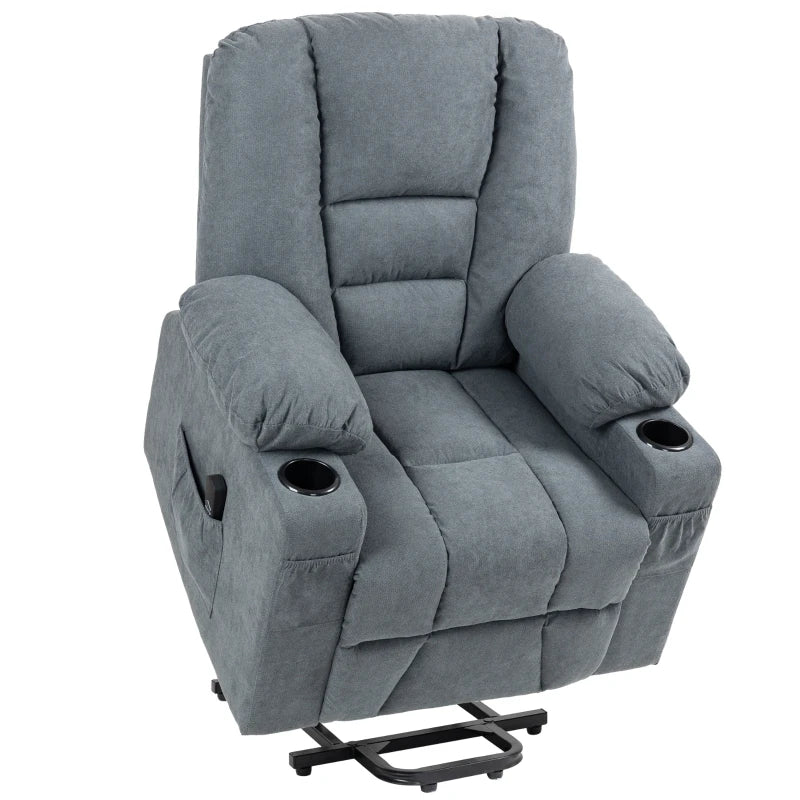 Oversized Riser Recliner Chair for Elderly - Fabric Lift Chair with Remote, Side Pockets, Cup Holder, Grey