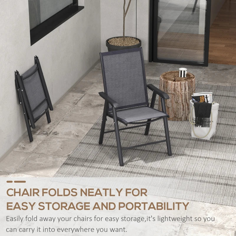 4-Pack Folding Metal Outdoor Chairs with Breathable Mesh Seat, Dark Grey