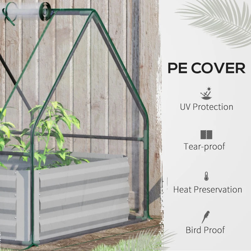 Green Steel Raised Garden Bed with Clear Cover, 127L x 95W x 92H cm