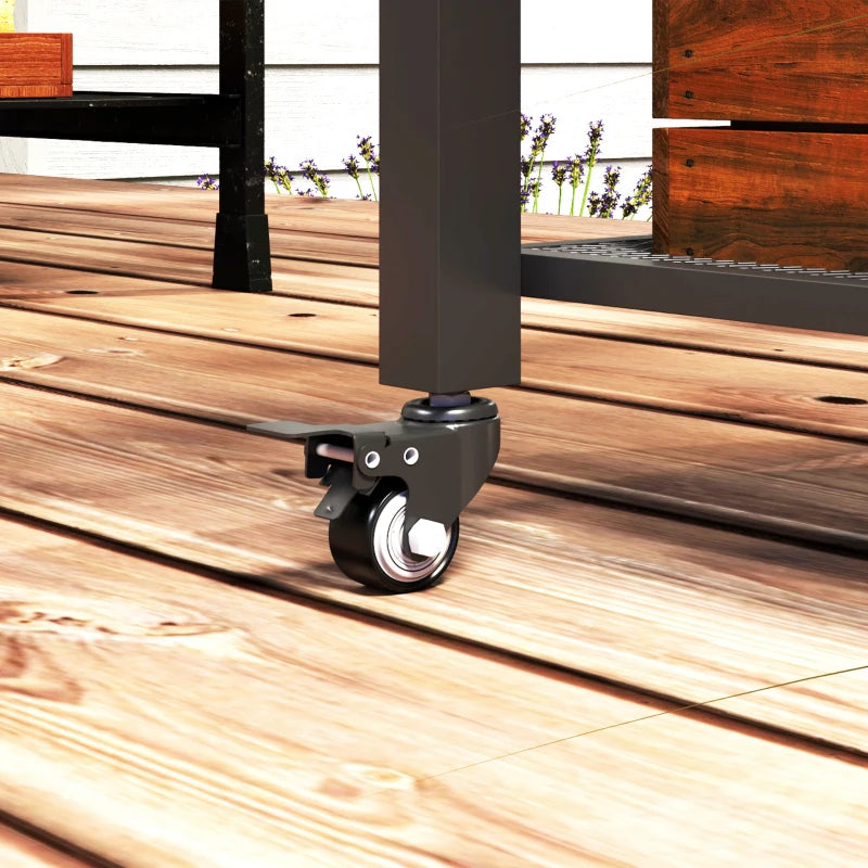 Three-Shelf Outdoor Grill Cart with Stainless Steel Top & Wheels - Movable BBQ Kitchen Island with Hooks, 65.5x41x79 cm