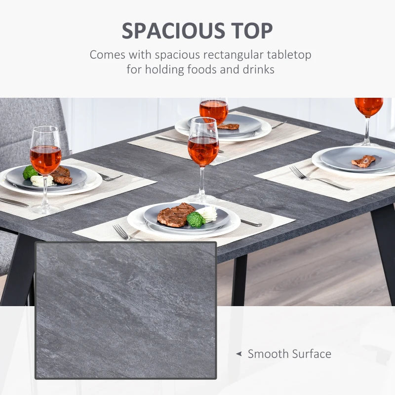 Contemporary Dark Grey Rectangle Dining Table with Metal Legs - Spacious Kitchen Table for Dining Room & Living Room