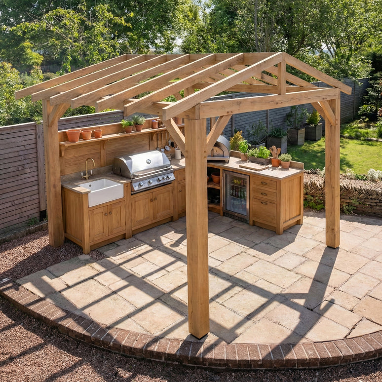 Ruby Oak Apex Pergola with Open Roof – No Overhang Design