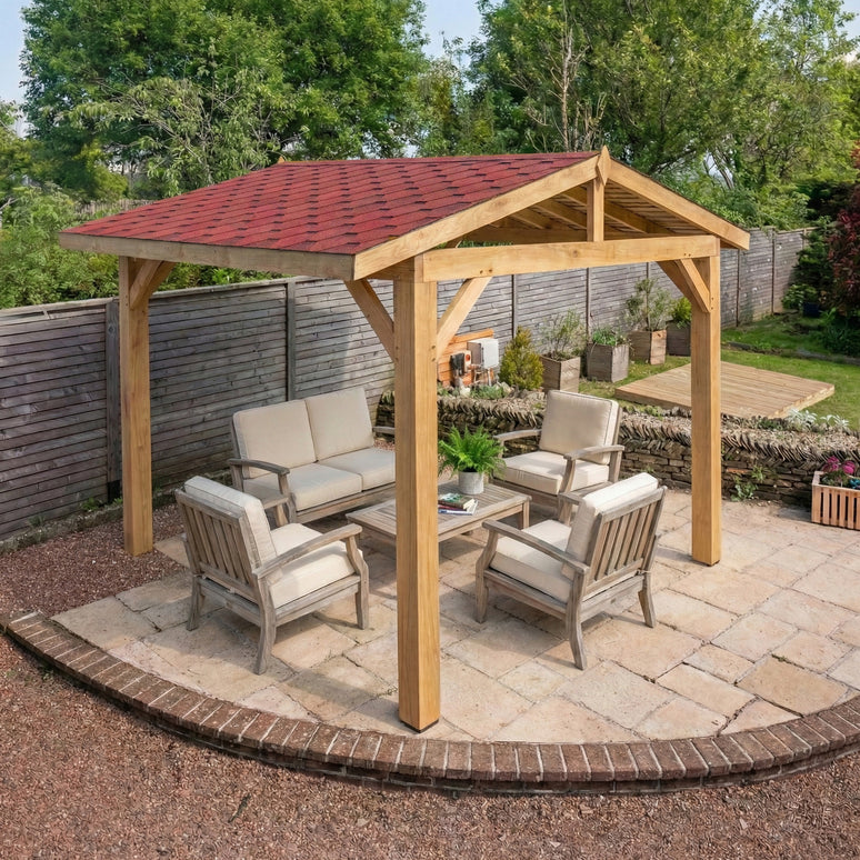Ruby Oak Apex Gazebo with Katepal Red Shingle Roof – No Overhang Design