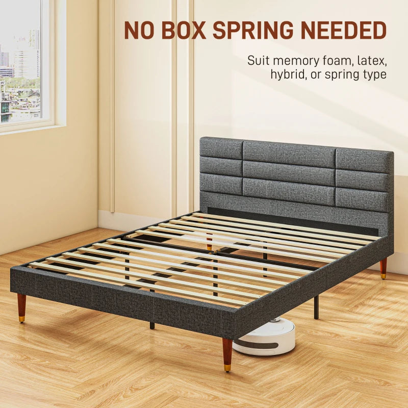 Stylish Grey Upholstered King Bed Frame 154W x 206D x 87H cm with Durable Slats - Modern Bedroom Furniture