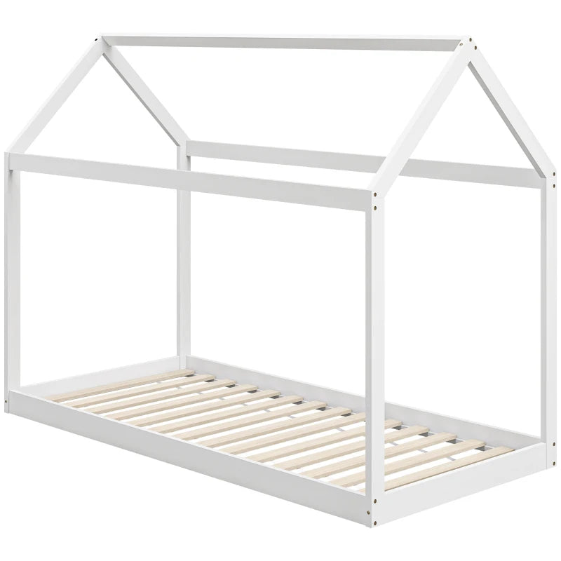 Scandinavian Style Wooden Single Bed Frame - Pine Wood Base for 90x190cm Mattress - Modern White Design