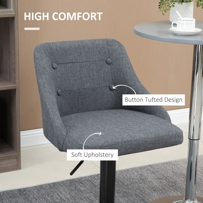 Modern Adjustable Bar Stools Set of 2 - Swivel Fabric Barstools with Footrest, Armrests & Back for Kitchen & Dining - Dark Grey