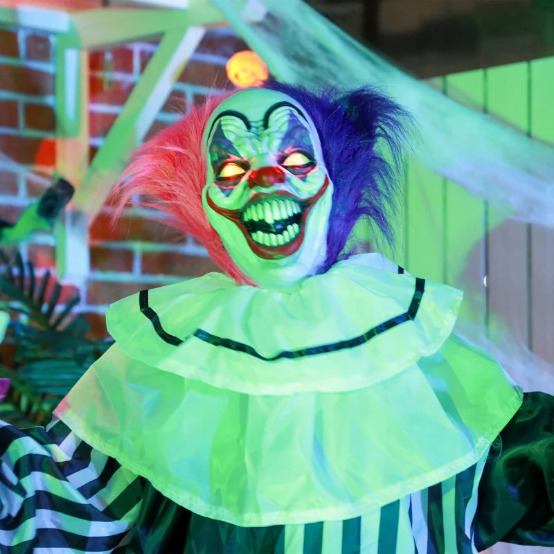 5'6" Scary Laughing Clown Halloween Animatronic with Glowing Eyes - Creepy Haunted House Decoration