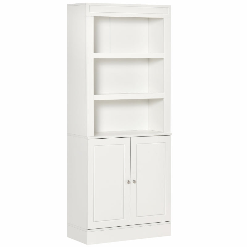6-Tier Kitchen Cupboard - Freestanding Storage Cabinet with 3 Open Compartments & Double-Door Adjustable Shelves - White