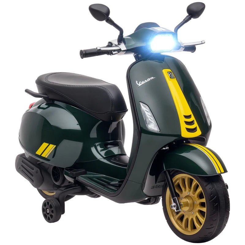 12V Licensed Kids Electric Vespa Motorbike with Music Headlights FM Radio for Ages 3-6 Green