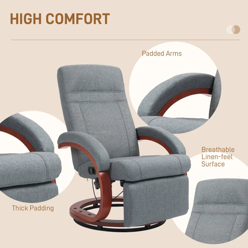 Grey Manual Reclining Swivel Chair with Footrest - 135° Comfort and Style for Your Living Room