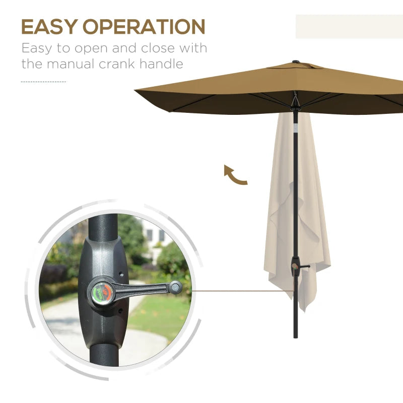 Brown Rectangular Garden Parasol Umbrella, 2x3m, Crank Tilt, Aluminium Pole