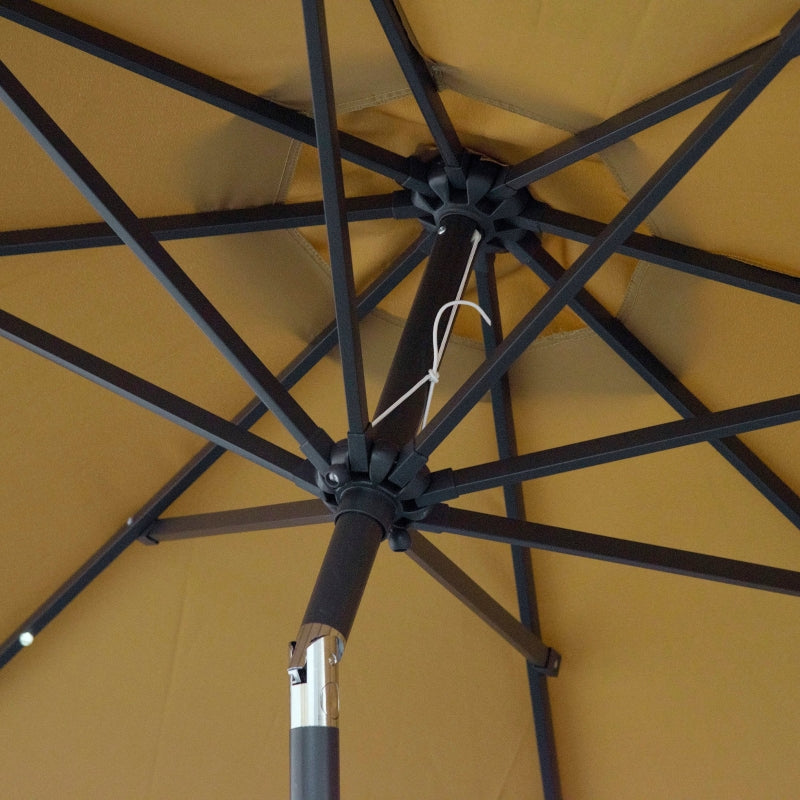 Brown 2.7m Patio Garden Umbrella with Tilt Crank and LED Lights